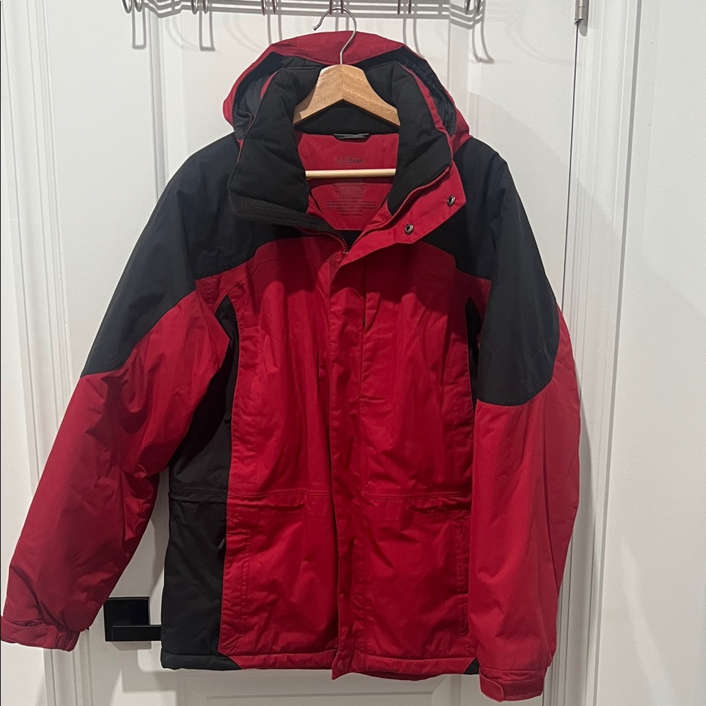 L.L. Bean Red and Black Rugged Ridge Parka Jacket, Size Medium